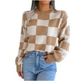 thumbnail image 2 of Lastesso Womens Plaid Color Block Tops Sweater Crew Neck Loose Fit Fashion Blouse Comfort Fall Clothing, 2 of 8