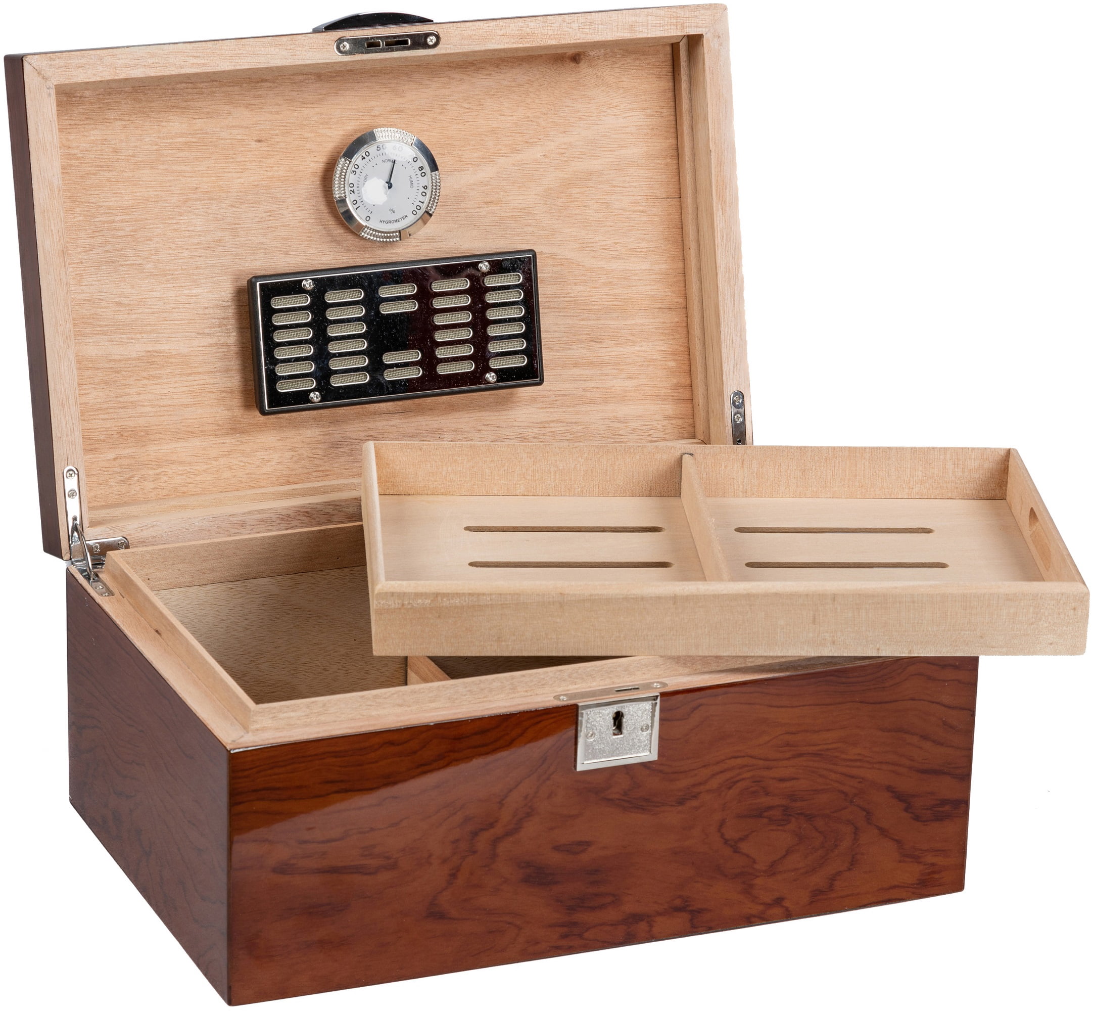 Princeton Bubinga Cigar Humidor - High Gloss Bubinga Finish - Capacity: 130