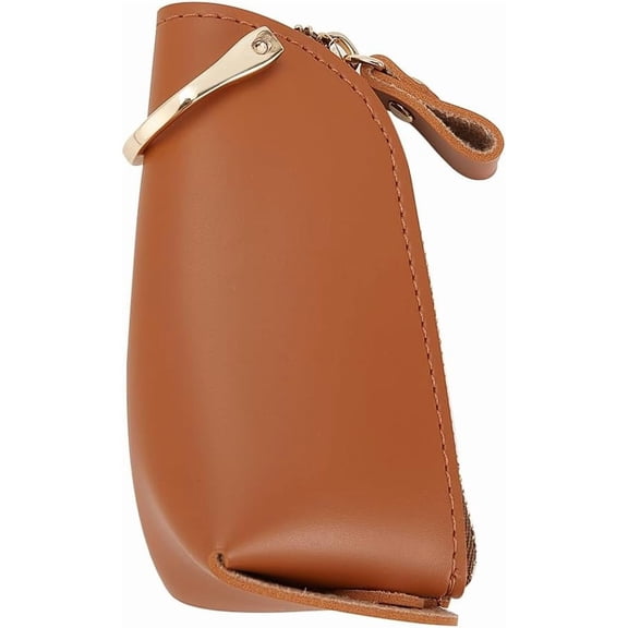 PU Leather Car Key Case Leather Car Key Fob Cover with D rings Keychain Holder Universal Zipper Closure Key Pouch Brown