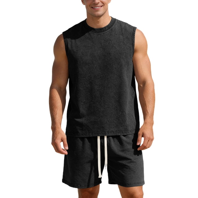 Men's Suit Set for Spring Summer Lightweight Breathable Vest and Relaxed Shorts Ensemble for Casual Daily Wear