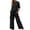 Black, variant on Womens Pant Suit Short Sleeve Cotton And Linen Summer Matching Half Wide Leg Retro Set Of Two Piece Sets for Women
