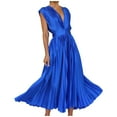 thumbnail image 2 of Ayolanni Flowy Sundresses for Women Sleeveless V-Neck Vacation Solid Maxi A-Line Dress Off the Shoulder Swing Ruffled Wedding Guest Sundress Blue S, 2 of 7