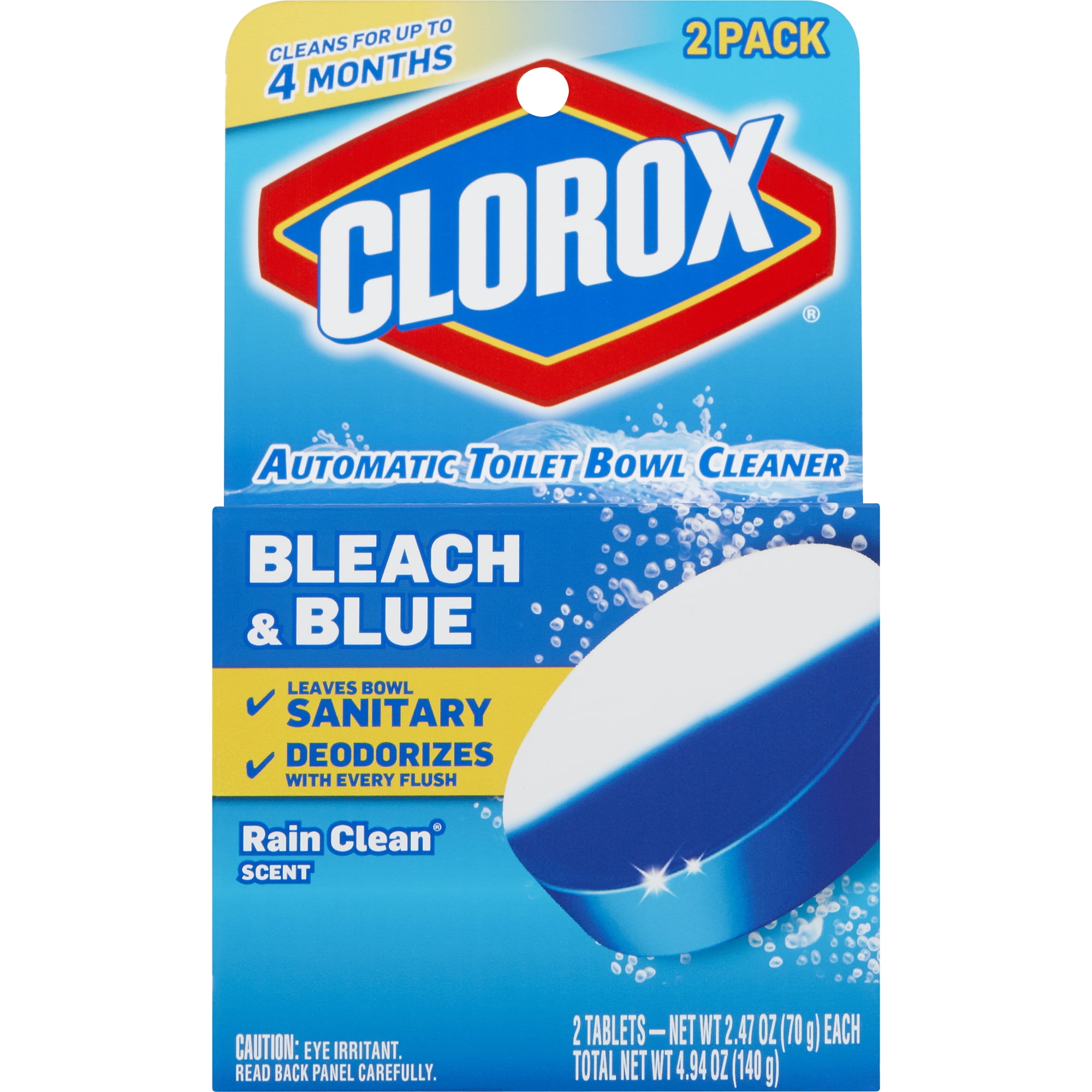 Clorox Automatic Toilet Bowl Cleaner Tablets, Bleach & Blue Rain