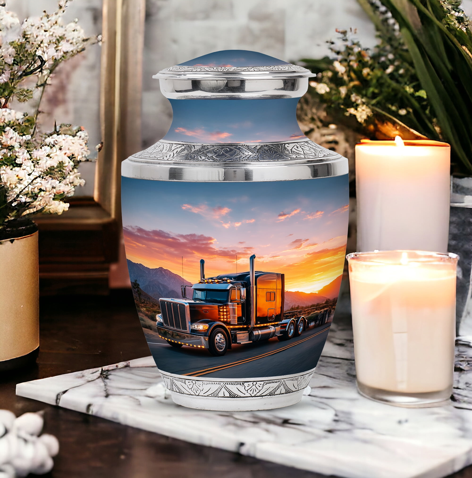 Truck Cremation Urns for Human Ashes Adult Male, Memorial Burial Box, Decorative Funeral Keepsake Urn for Loved One’s Ashes - 6Inch - Medium Size Urn - 1Pcs