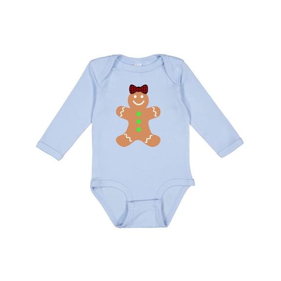 Inktastic Cute Gingerbread Girl with Red Plaid Bow Boys or Girls Long Sleeve Baby Bodysuit