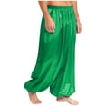 thumbnail image 3 of TiaoBug Men's Shiny Satin Bloomers Pants Elastic Waistband Loose Lantern Pants Belly Dance Trousers Green S, 3 of 6