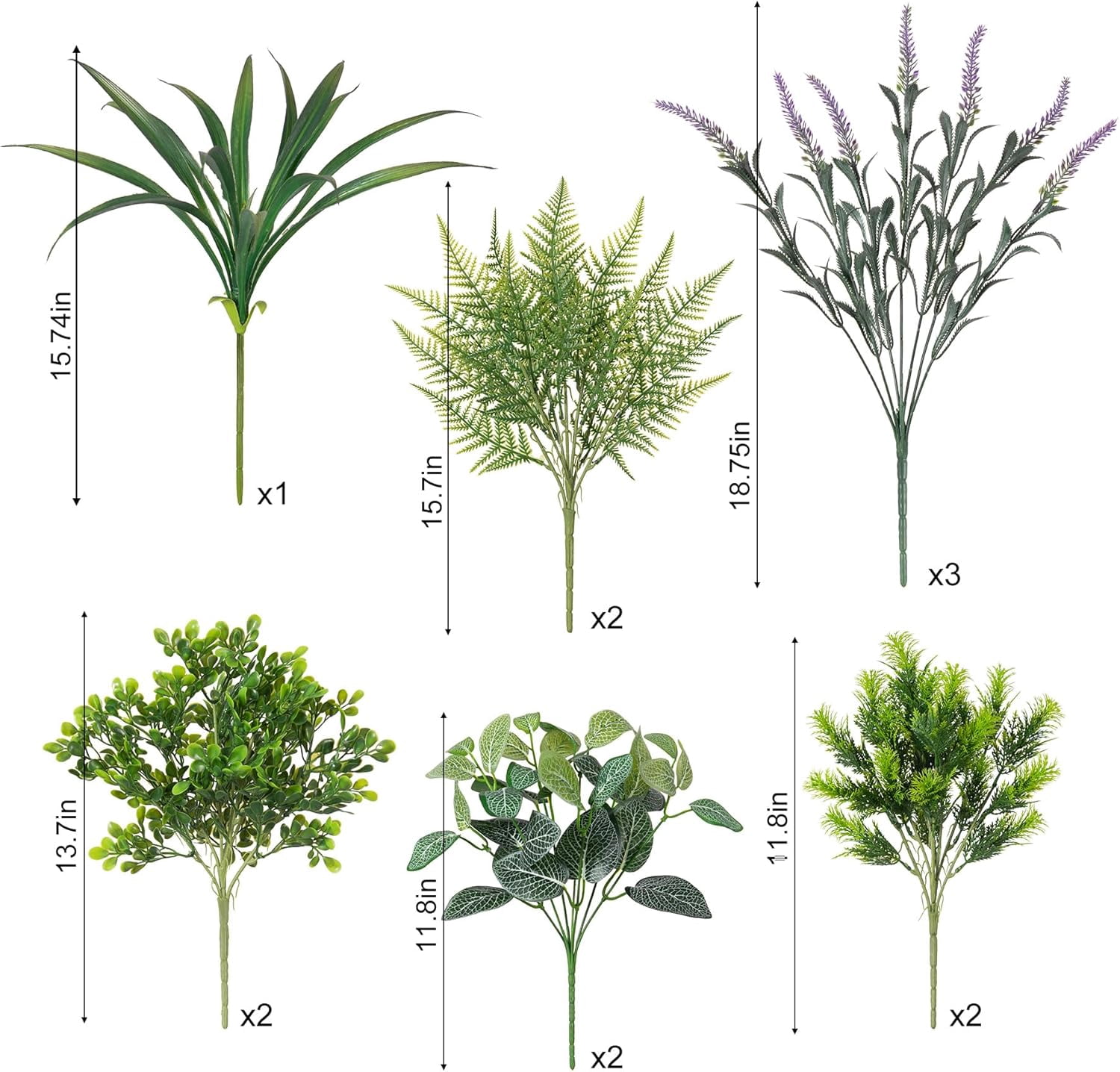 SHBOTO Outdoor Faux Plants UV Resistant - 12 Bouquets Realistic Artificial Eucalyptus Fern Lavender Greenery for Patio Garden Front Porch Decor Weatherproof Fake Plants for Outside