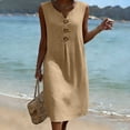 thumbnail image 4 of Lovzfmll Women's Decorative Button Linen Blend Pocket Shift Maxi Dress, Loose V Neck Sleeveless Casual Dress Khaki, M, 4 of 8