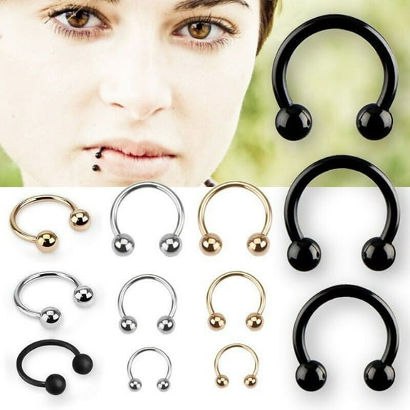 jiaroswwei 10Pcs Stainless Steel Horseshoe Bar Lip Nose Ear Ring Stud Body Piercing Set
