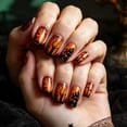 thumbnail image 3 of Tryvkinvive Short Square Press On Nails Glossy Gradient False Nails Haunted House Bare Tree Bat Print Halloween Decoration Spooky Reusable Classic Holiday Manicure, 3 of 6