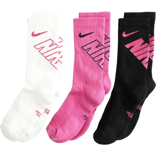 Nike - Nike Youth 3PK Crew Socks Pink/Black/White 5Y-7Y SX6959-932 - Walmart.com - Walmart.com