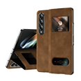 thumbnail image 1 of MonsDirect for 7.6 inch Samsung Galaxy Z Fold 3 5G 2021 Case, Nappa Leather with Flip Folding Magnetic Face Cover, Window Design with Hidden Kickstand Full Protective Case for Galaxy 3, Nappa Brown, 1 of 7