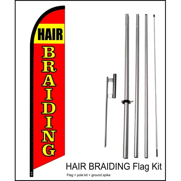 Hair Braiding Swooper Flag 15 ft Tall advertisement Kit for businesses- by flagsandsigns