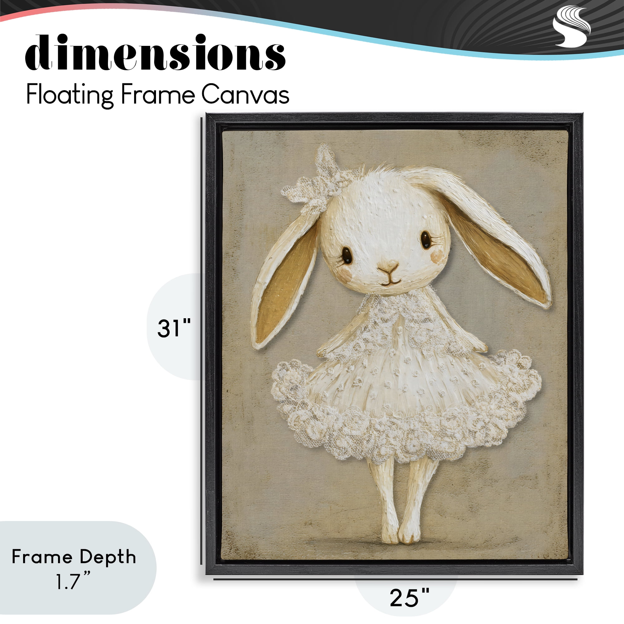 Stupell Industries Ballerina Bunny in Lace Dress Black Framed Floater Canvas Wall Art, design by Ink Drop Loft