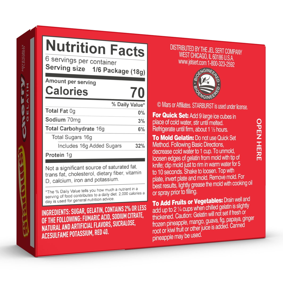 (2 pack) Starburst Cherry Gelatin Mix, 6 Servings, 3.91 oz Cardboard Box