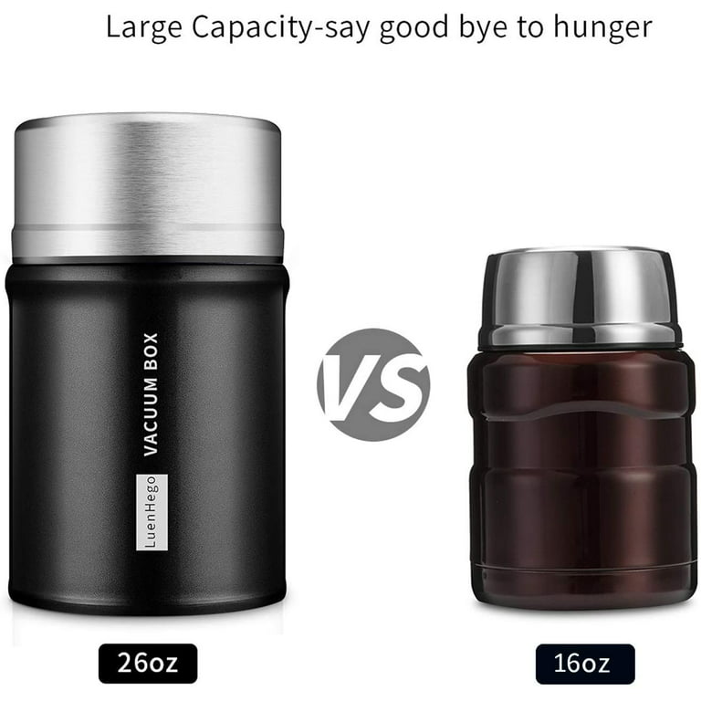 LuenHego Insulated Food Jar Lunch Container for Hot Food 26 oz Wide Mouth Stainless Steel Leak Proof Thermal Flask with Folding Spoon for Office