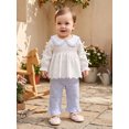 thumbnail image 3 of Cjfdfy Toddler Baby Girl Fall Outfits Smocked Long Sleeve Doll Collar Bows Ruffle Long Sleeve T-shirt With Striped Pants Little Girl Cute Elegant Fall Winter Clothes 6M-4Y, 3 of 9