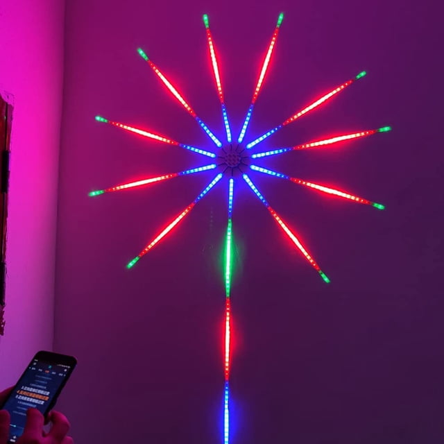 Luces Starburst con control remoto, cadena de luces LED navideñas con Bluetooth, fuegos artificiales LED para decoración de jardines interiores y exteriores, fiestas de bodas (A)