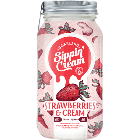 Sugarlands Sippin' Cream, Strawberries and Cream, Cream Liqueuer, 1-750ml Glass Jar, 20% ABV
