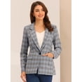 thumbnail image 2 of Blazers para mujer Chaqueta tipo blazer a cuadros con solapa con muesca Boyfriend Gris Azul S, 2 of 6
