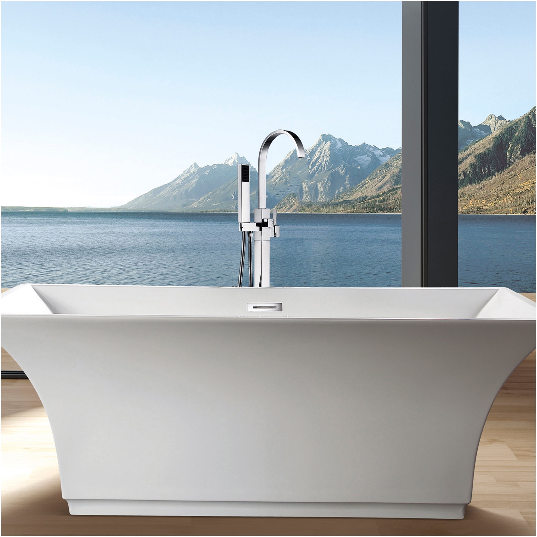JERFIT Modern Freestanding Bathtub Faucet with Hand Shower, Chrome Finish 3.9 GPM Waterfall Tub Filler for Bathroom