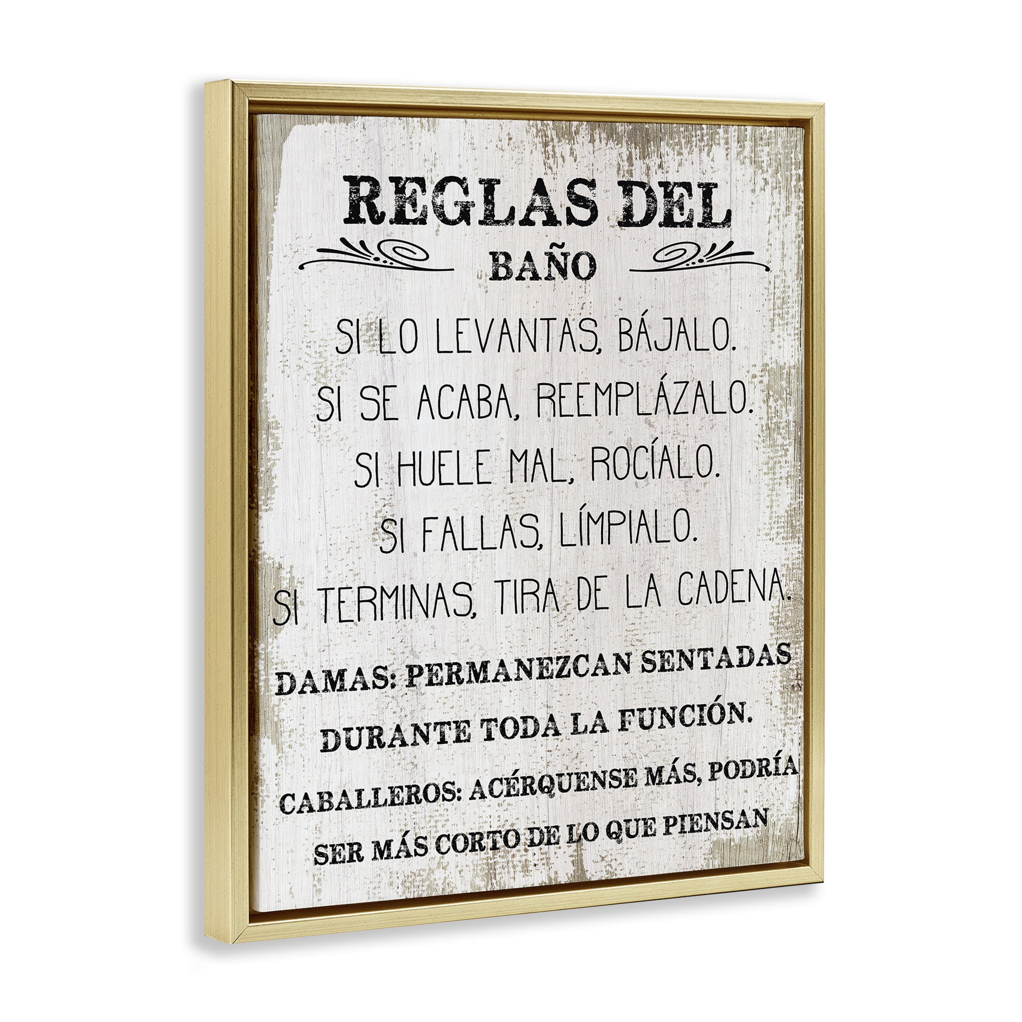 Stupell Industries Reglas Divertidas del Baño Bath & Laundry Painting Gold Floater Framed Art Print Wall Art, 17 x 21