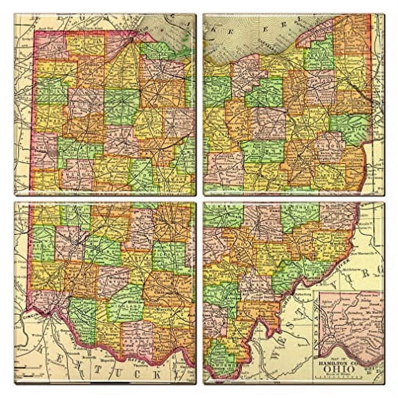 Ohio Coaster of Vintage Map (Set of 4)