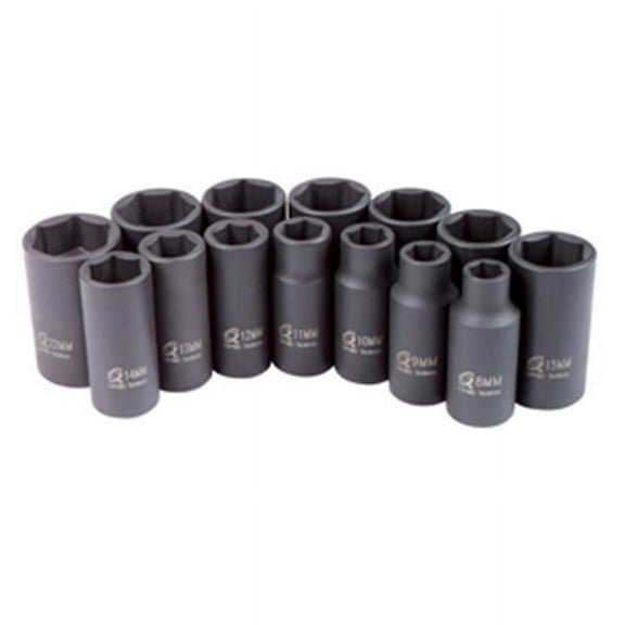 Sunex Tool SU3328 14 Piece .38 in. Drive Metric Semi-Deep Impact Socket Set