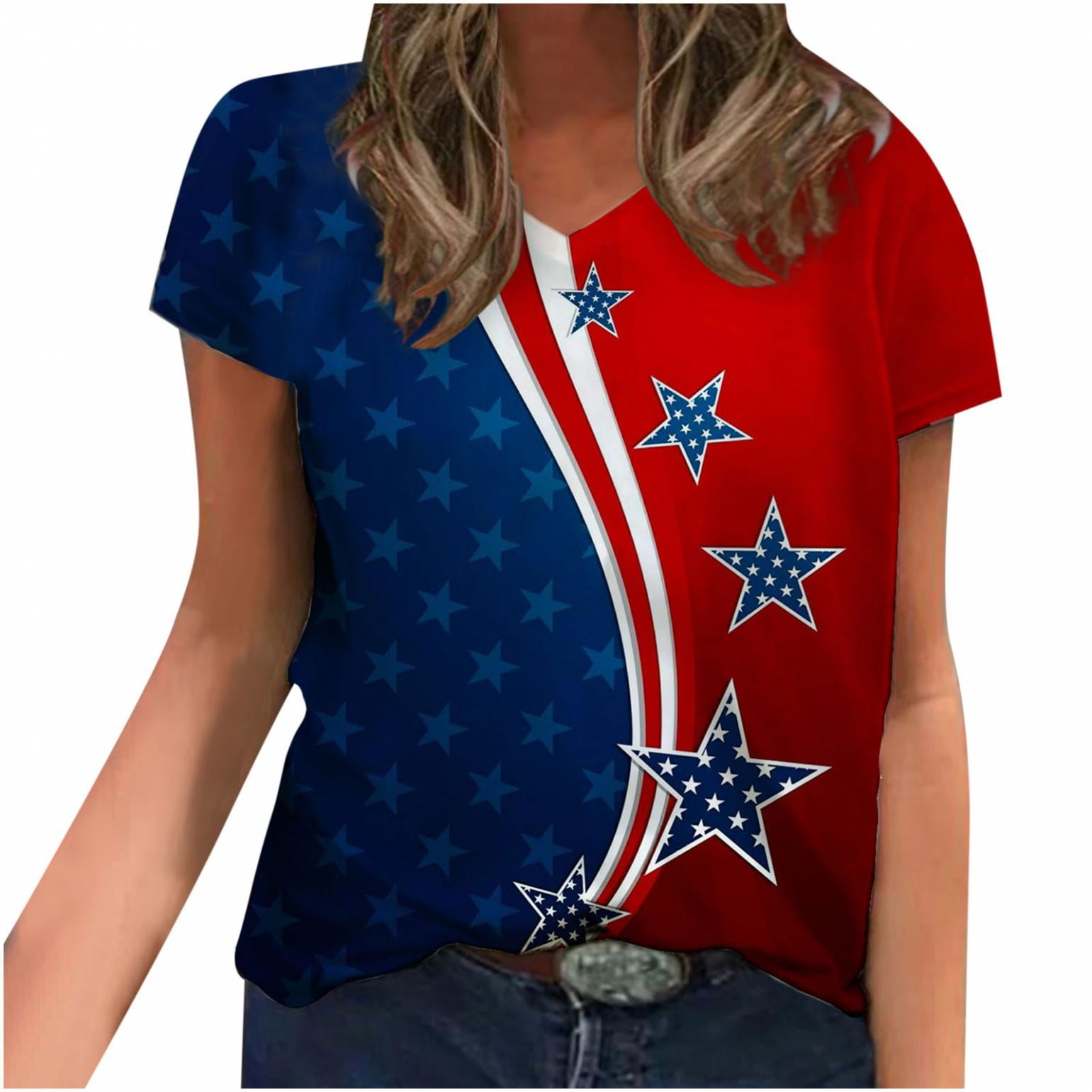 Women's American Flag Heart T-Shirt Faith Family Freedom Patriotic 4th