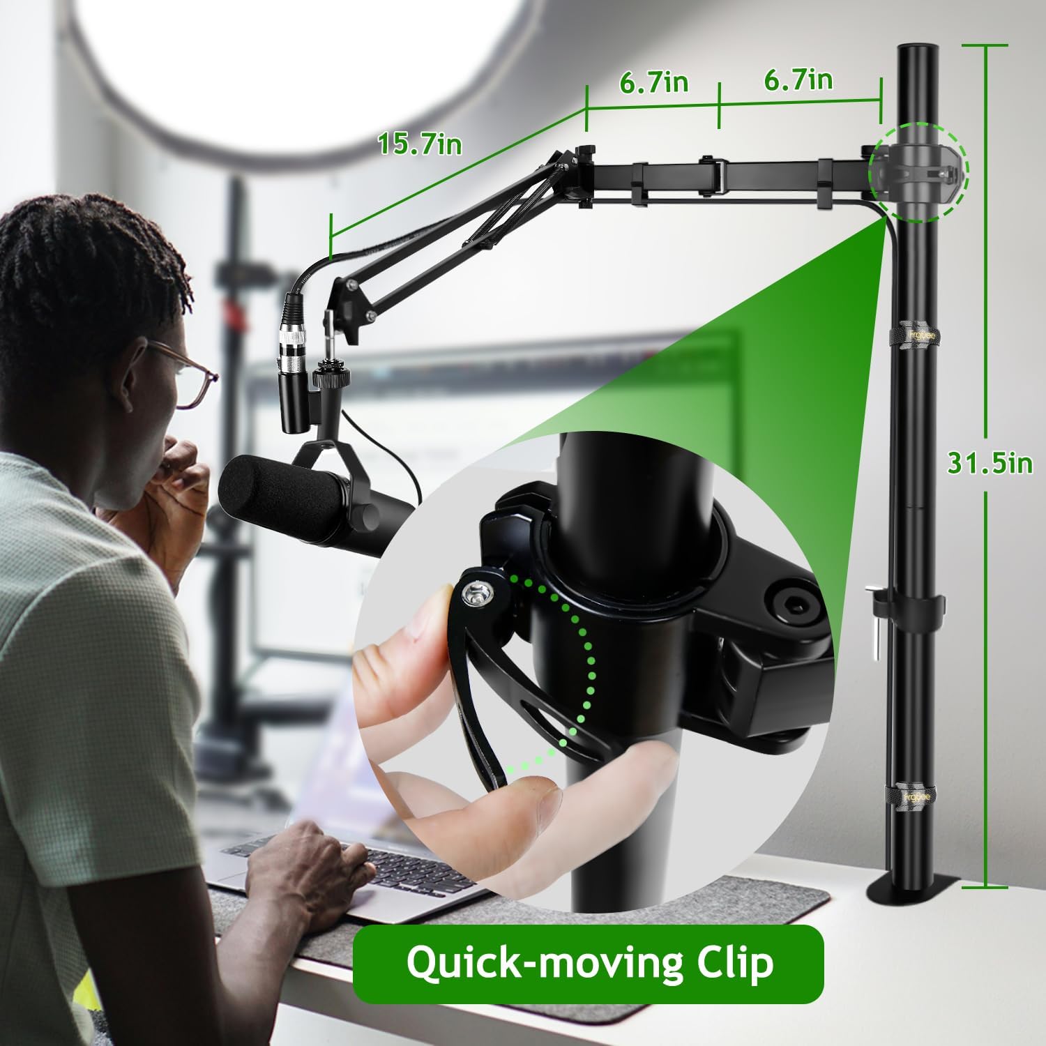 Mic  Arm with 31.5in High Extension Riser, Adjustable Overhead Microphone Stand for  SM7B Blue   QuadCast S and Other Mics