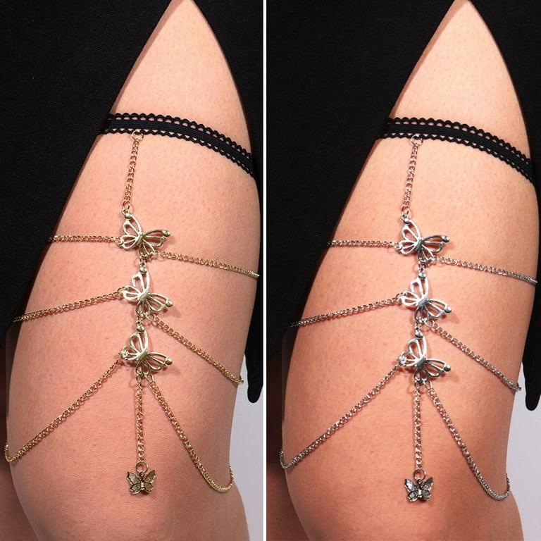 GROFRY Women Thigh Chain Multilayer Butterfly Jewelry Long Lasting  Electroplating Leg Chain for Club