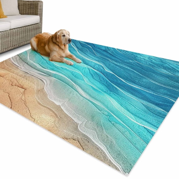 Outdoor Rug 5x7 ft Turquoise Coastal Beach Waterproof Outdoor Patio Rug Mat Non Slip Outside Area Rugs Carpet for RV,Camping,Porch,Deck,Pool,Balconybackyard,Vintage Gradients Ocean Waves