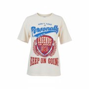 Ambar Women's Don'T Take It Personally Printed Short Sleeve Tshirt, Stone \ Blue \ Red,S - US