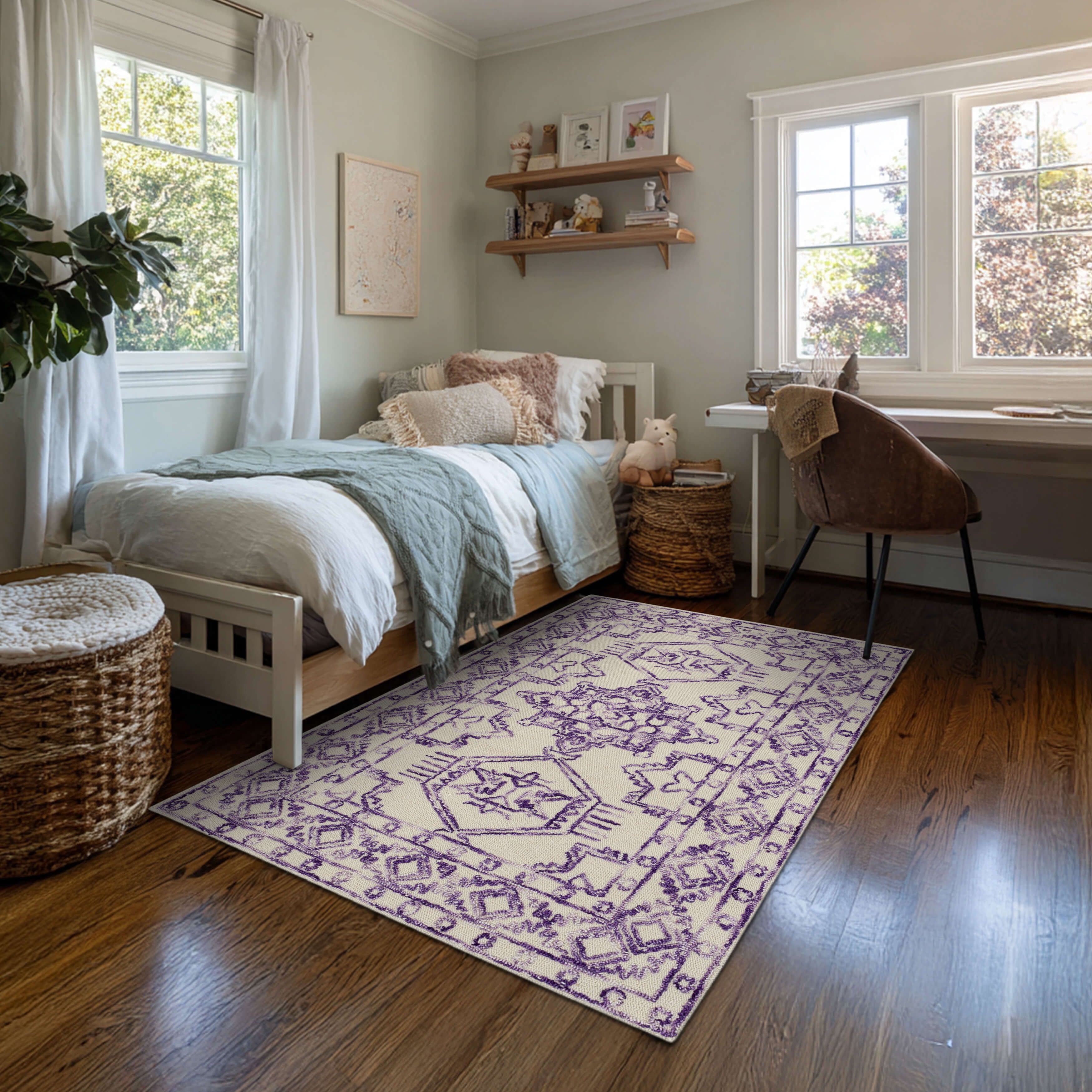 Mohawk Home Kids Collection Geometric Nomad Low Pile Stain/Fade Resistant Non-Skid Area Rug, Purple, 4' x 6'