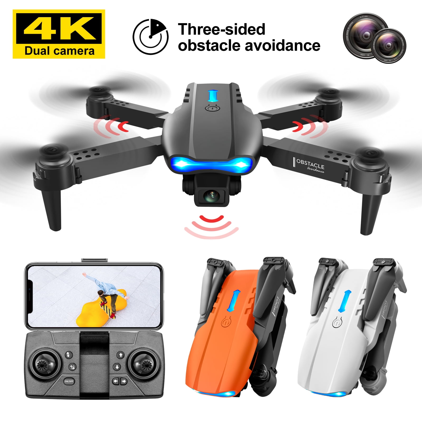 D96 Drone with 4K HD Dual Camera for Adults and Beginners Foldable Drone  Follow Me Mode 3 Batteries 36mins Flight Time, Black