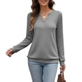 thumbnail image 3 of AGWOLF V Neck Sweatshirt for Women Comfort Long Sleeve Pullover Fall Outfits Casual Women Tops Gray S, 3 of 9