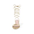 thumbnail image 6 of BLISSFUL STEP Women's Strappy Strap Lace Up Kitten Heel Sandals Gold 11, 6 of 8