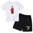 thumbnail image 3 of Conjunto de 2 piezas de camiseta y pantalones cortos de verano para niños y niñas, de algodón con estampado de marca para niños, ropa deportiva transpirable de manga corta para bebés y niños, 3 of 5