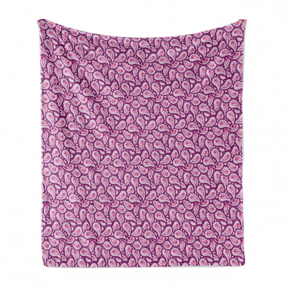 Magenta Soft Flannel Fleece Throw Blanket, Middle Eastern Paisley Pattern Medieval Motifs Timeless Boho Design, Cozy Plush for Indoor and Outdoor Use, 70" x 90", Purple Magenta Pink, by Ambesonne