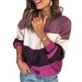 thumbnail image 3 of Suéter de rayas de moda para mujer, suéter de manga larga con cuello redondo para otoño e invierno, jersey de punto suelto con retazos para mujer, 3 of 5