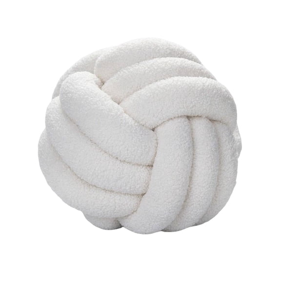 Cojines de asiento,Bola de nudo de felpa tejida a ,Almohada redonda anudada de felpa hecha a mano,Cojines de ventana tejidos Sala de estar ligera, Blanco