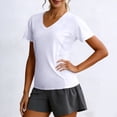 thumbnail image 4 of hoksml Women's V-Neck Short Sleeve Workout Shirt with Breathable Mesh Panels, Quick Dry Athletic Top for Running Yoga Gym, 4 of 6