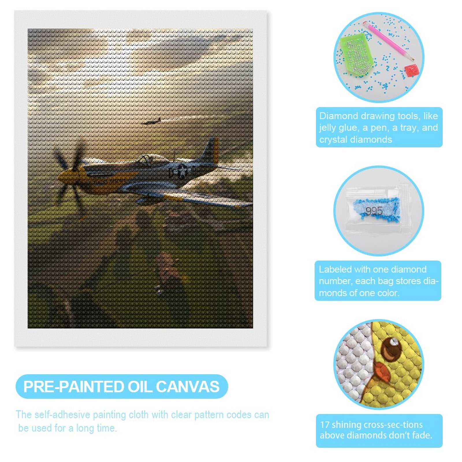 Diamond Art Kits for Adults, Vintage Planes Soaring Skyward 5D Diamond Painting Kits for Adults Beginners, DIY Full Drill Diamond Painting, Gem Art and Crafts 12x16