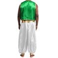thumbnail image 3 of Aislor Mens Arabian Prince Costume Outfit Satin Waistcoat And Harem Pants Loose Bloomers Set for Halloween Festival Green&White XL, 3 of 7