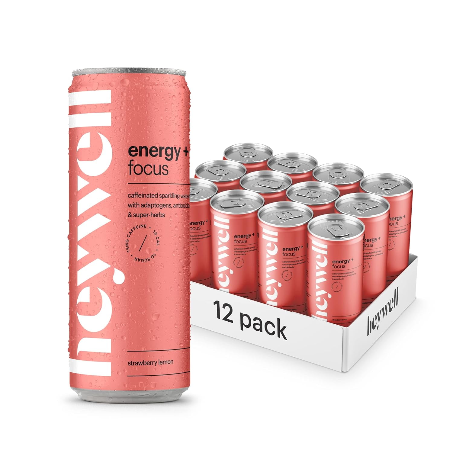 (Pack of 12), Heywell Water Energy Sparkling Strawberry Lemon, 12 oz