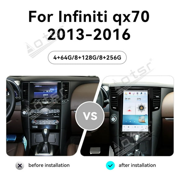 Aotsr 13.6 inch Tesla style screen car radio player for Infiniti Qx70 2013-2016 Android head unit IPS touch screen car GPS navigation multimedia player