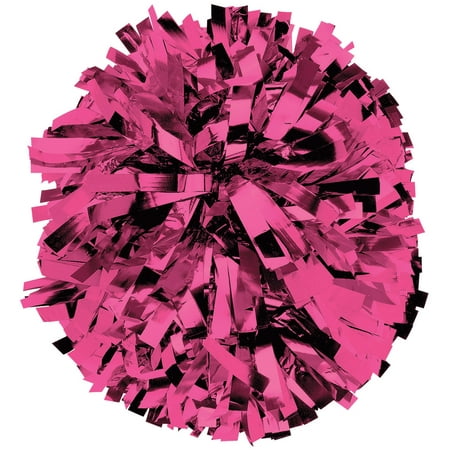 Chassé Metallic Cheerleading Poms - Shiny Metallic Cheer Pom with Baton Handle for Dance Sports Celebrations (Single, Pink)