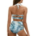 thumbnail image 2 of Suhoaziia Swimsuit Women Bikini Ruched Ruffle High Cut 2 Piece Bikini Swimsuit with Adjustable Straps Ruched Tie Knot Blue Marble Stripe Bikini Underwear Size S, 2 of 6