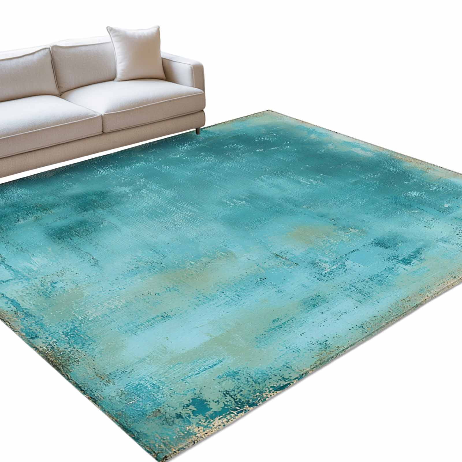 Teal Paint Area Rugs 4x6ft Abstract Retro Blue Green Paint Washable Rug Non Slip Indoor Carpet Absorbent Floor Mat for Living Room Bedroom Dining Room