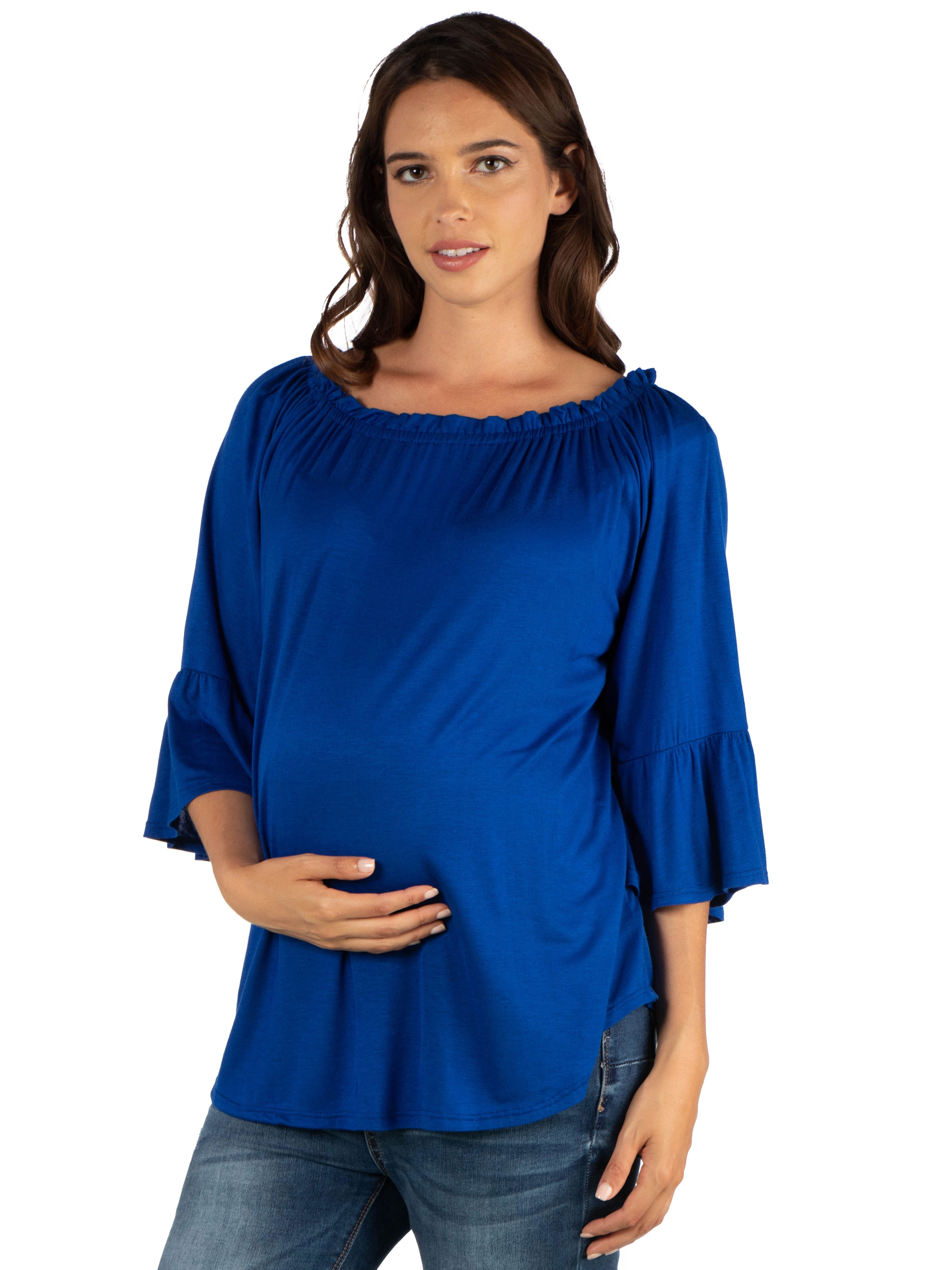 24seven Comfort Apparel Bell Sleeve Loose Fit Maternity Tunic Top